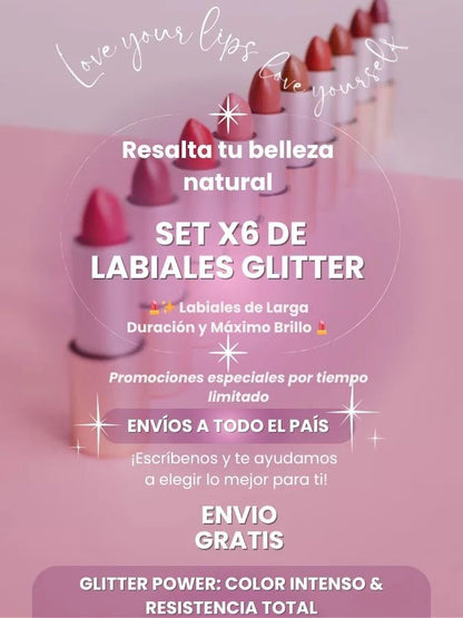 🔥SUPER PROMOCIÓN💄Set x 6 Labiales Glitters 💋Impacto de Color❤️‍🔥